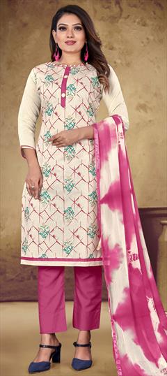 Casual Beige and Brown color Salwar Kameez in Cotton fabric with Straight Printed work : 1792617
