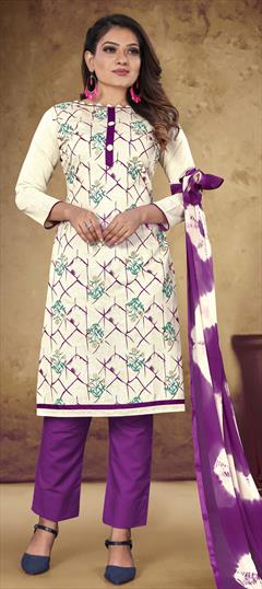 Casual Beige and Brown color Salwar Kameez in Cotton fabric with Straight Printed work : 1792619