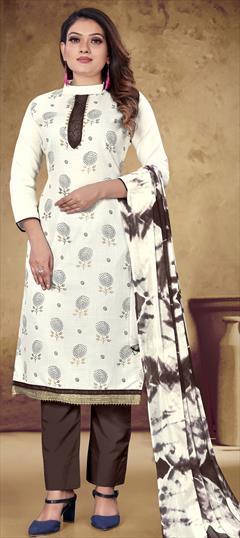 Festive, Party Wear White and Off White color Salwar Kameez in Cotton fabric with Straight Printed work : 1792637