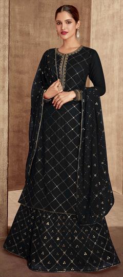 Engagement, Reception Black and Grey color Long Lehenga Choli in Georgette fabric with Embroidered, Sequence, Thread work : 1792691