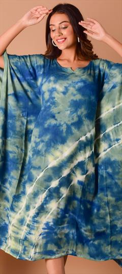 Blue color Kaftan in Rayon fabric with Printed, Tye n Dye work : 1792753
