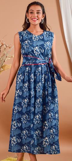 Casual, Party Wear Blue color Kurti in Cotton fabric with A Line Printed, Tye n Dye work : 1792767