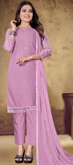 Casual Pink and Majenta color Salwar Kameez in Cotton fabric with Straight Sequence, Thread work : 1792944