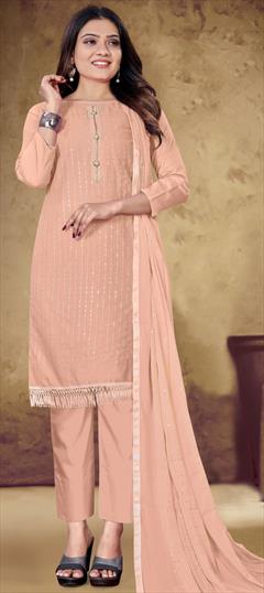 Casual Pink and Majenta color Salwar Kameez in Cotton fabric with Straight Sequence, Thread work : 1792945