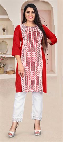 Casual Red and Maroon color Tunic with Bottom in Rayon fabric with Embroidered, Resham, Sequence work : 1793396