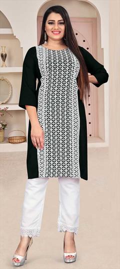 Casual Black and Grey color Tunic with Bottom in Rayon fabric with Embroidered, Resham, Sequence work : 1793399