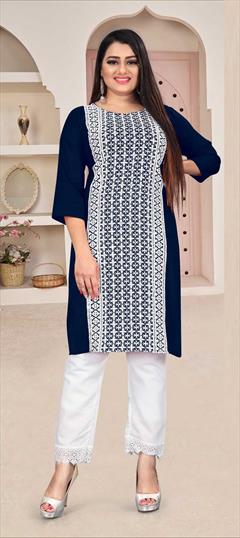 Casual Blue color Tunic with Bottom in Rayon fabric with Embroidered, Resham, Sequence work : 1793402