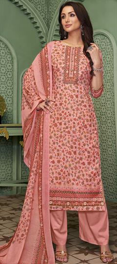 Festive, Party Wear Pink and Majenta color Salwar Kameez in Blended Cotton fabric with Straight Digital Print, Floral work : 1793411