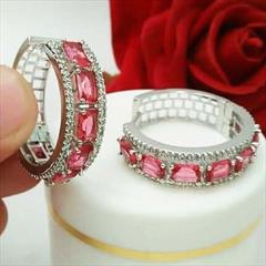 Pink and Majenta color Earrings in Metal Alloy studded with CZ Diamond & Silver Rodium Polish : 1793789