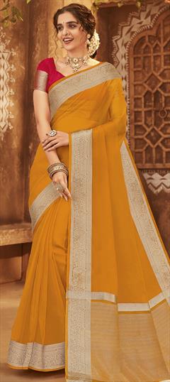 Traditional Yellow color Saree in Organza Silk fabric with South Border, Weaving work : 1793905