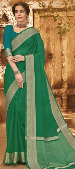 Traditional Green color Saree in Organza Silk fabric with South Border, Weaving work : 1793906