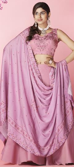 Festive, Wedding Pink and Majenta color Lehenga in Chiffon fabric with A Line Embroidered, Resham, Thread work : 1794166