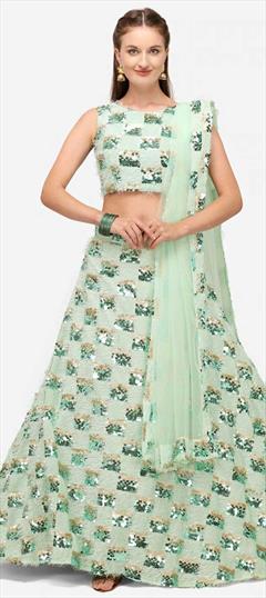 Engagement, Festive, Party Wear Green color Lehenga in Blended, Silk fabric with A Line Sequence work : 1794527