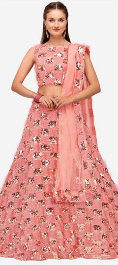 Festive, Mehendi Sangeet, Party Wear Pink and Majenta color Lehenga in Blended, Silk fabric with A Line Sequence work : 1794529