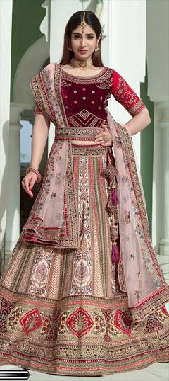 Bridal, Wedding Pink and Majenta color Lehenga in Velvet fabric with A Line Embroidered, Sequence, Thread, Zari work : 1794558