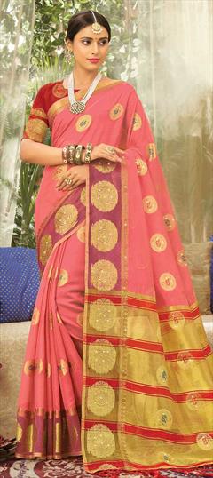 Traditional Pink and Majenta color Saree in Organza Silk, Silk fabric with South Weaving work : 1794730