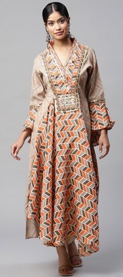 Festive, Party Wear Multicolor color Kurti in Silk cotton fabric with Anarkali Sequence, Zari work : 1794745