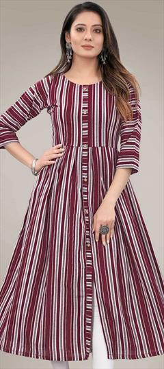 Casual Multicolor color Kurti in Cotton fabric with A Line, Long Sleeve Weaving work : 1794807