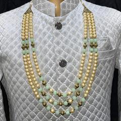 Blue, Gold color Groom Necklace in Metal Alloy studded with CZ Diamond, Pearl & Gold Rodium Polish : 1795072