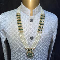 Green, White and Off White color Groom Necklace in Metal Alloy studded with CZ Diamond, Pearl & Gold Rodium Polish : 1795075