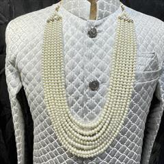 White and Off White color Groom Necklace in Metal Alloy studded with CZ Diamond, Pearl & Gold Rodium Polish : 1795076