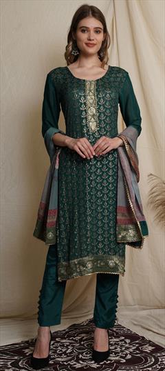 Festive, Party Wear Green color Salwar Kameez in Chiffon fabric with Straight Digital Print, Sequence work : 1795107