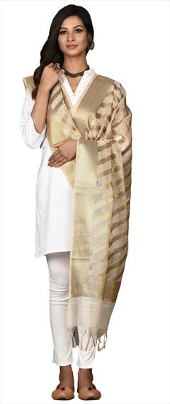 Casual Beige and Brown color Dupatta in Chanderi Silk fabric with Weaving, Zari work : 1795236