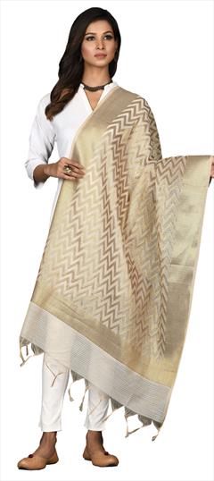 Casual Beige and Brown color Dupatta in Chanderi Silk fabric with Weaving, Zari work : 1795239