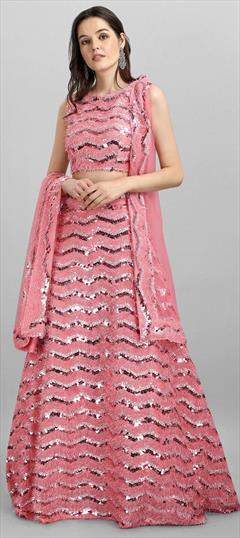 Festive, Reception Pink and Majenta color Lehenga in Blended fabric with A Line Sequence work : 1795572