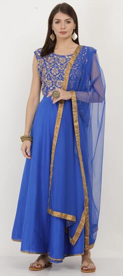 Festive, Party Wear, Reception Blue color Salwar Kameez in Art Silk fabric with Straight Embroidered, Zari work : 1795638