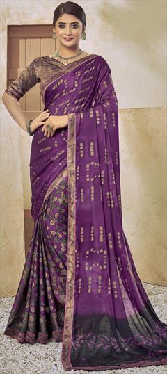 Casual, Festive, Party Wear Purple and Violet color Saree in Georgette fabric with Classic Printed work : 1795664