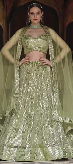 Festive, Reception Green color Lehenga in Net fabric with A Line Sequence work : 1795672