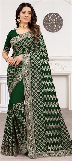 Traditional, Wedding Green color Saree in Art Silk, Silk fabric with South Embroidered, Thread, Zari work : 1795714