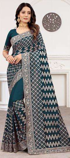 Traditional, Wedding Blue color Saree in Art Silk, Silk fabric with South Embroidered, Thread, Zari work : 1795721