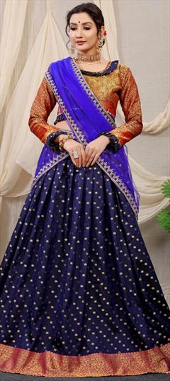 Festive, Party Wear Blue color Lehenga in Silk fabric with A Line Weaving work : 1795778