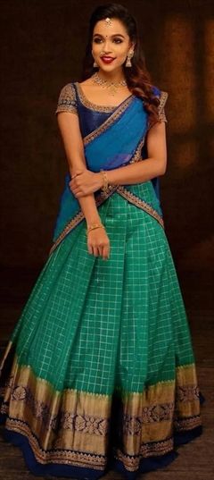 Festive, Party Wear Blue color Lehenga in Kanjeevaram Silk fabric with A Line Weaving work : 1795779