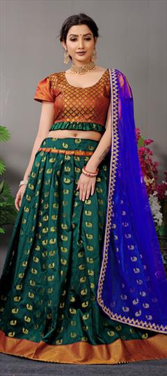 Festive, Party Wear Green color Lehenga in Silk fabric with A Line Weaving work : 1795780
