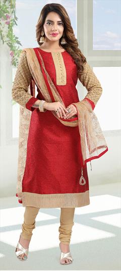 Festive, Party Wear Red and Maroon color Salwar Kameez in Jacquard fabric with Straight Weaving work : 1795841