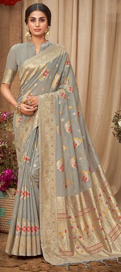 Traditional Black and Grey color Saree in Cotton fabric with Bengali Weaving work : 1795895
