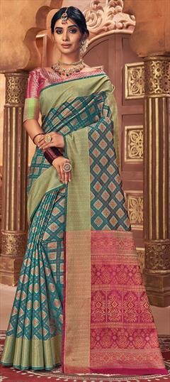 Traditional Blue color Saree in Patola Silk, Silk fabric with South Weaving work : 1795918