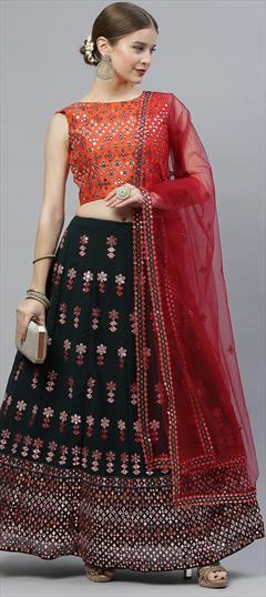 Festive, Mehendi Sangeet Green color Lehenga in Georgette fabric with A Line Embroidered, Sequence, Thread work : 1796145