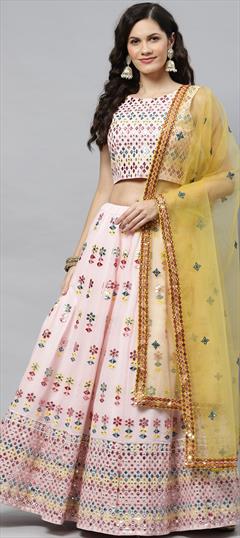 Festive, Mehendi Sangeet Pink and Majenta color Lehenga in Georgette fabric with A Line Embroidered, Sequence, Thread work : 1796148