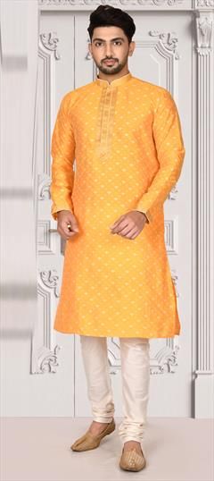 Orange color Kurta Pyjamas in Brocade fabric with Thread work : 1796537