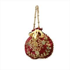 Red and Maroon color Potli in Raw Silk fabric with Gota Patti, Thread, Zari work : 1796766