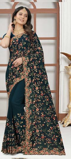 Casual, Festive, Party Wear Blue color Saree in Georgette fabric with Classic Embroidered, Resham, Zari work : 1796833