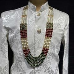 Red and Maroon, White and Off White color Groom Necklace in Metal Alloy studded with Pearl & Gold Rodium Polish : 1797055