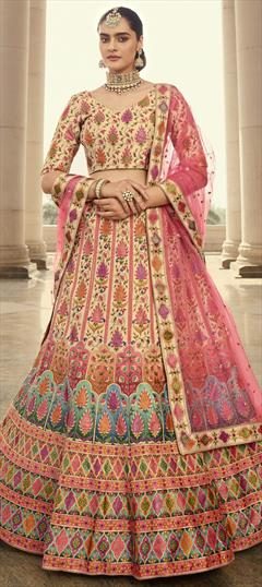 Bridal, Wedding Multicolor color Lehenga in Art Silk fabric with A Line Embroidered, Printed, Swarovski work : 1797233