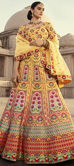 Bridal, Wedding Multicolor color Lehenga in Art Silk fabric with A Line Embroidered, Printed, Swarovski work : 1797235