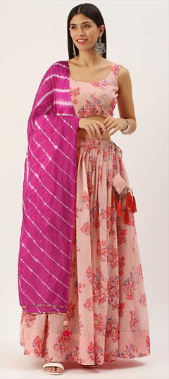 Festive, Reception Pink and Majenta color Lehenga in Georgette fabric with A Line Embroidered, Floral, Printed, Sequence, Thread work : 1797332