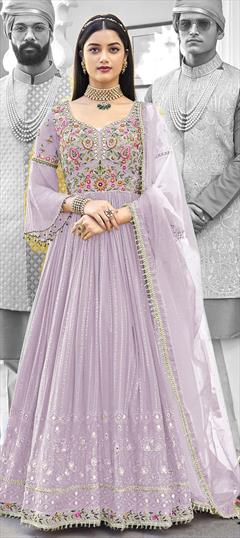 Festive, Party Wear Purple and Violet color Salwar Kameez in Faux Georgette fabric with Anarkali Embroidered, Resham, Thread work : 1797403